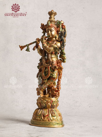 Brass Yellow Polish Krishna Idol
