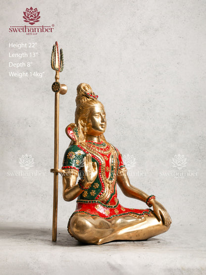 Antique Brass Shiva Idol With Stone Work For Gifting & Home Décor