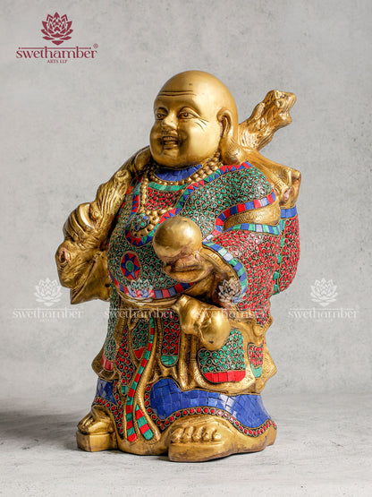 Happy Man Brass Figurine With Stone Work
