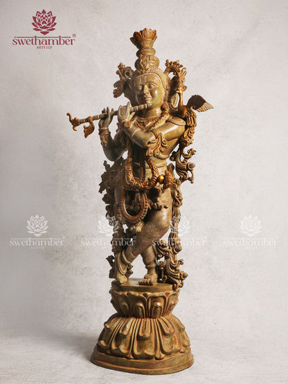 Antique Finish Krishna Statue Brass