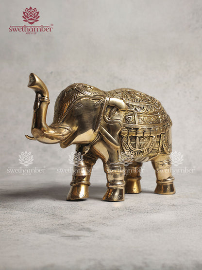 Brass Elephant Statue With Enhanced Carving