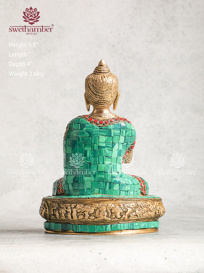Brass Blessing Buddha with Multicoloured Stone Work