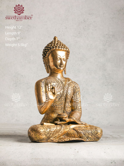 Brass Buddha Sculpture With Raised Hand