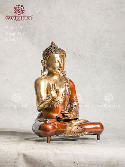 Brass Buddha Sculpture With Blessing Hand