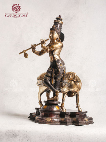 Brass Krishna Cow Home Décor