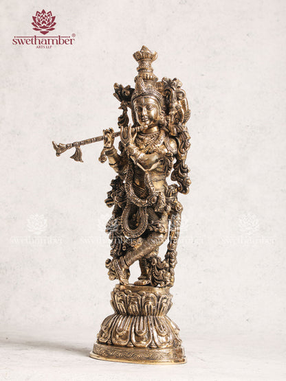 Antique Krishna Brass Statue For Worship
