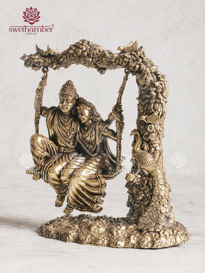 Unique Pure Brass Radha Krishna Intricate Superfine Swing 8"