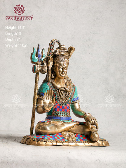Brass Shiva With Stone Work