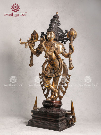 Brass Krishna Idol Antique Finish