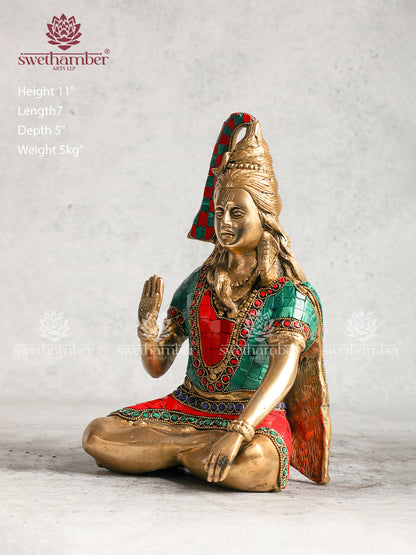 Brass Shiva With Stone Work