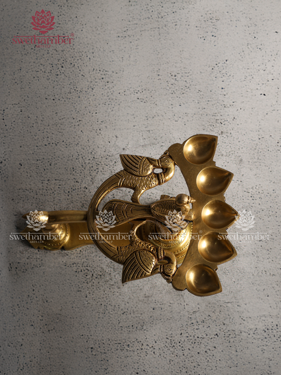 Brass Pancharti with Peacock – 5 Wick Aarti Lamp