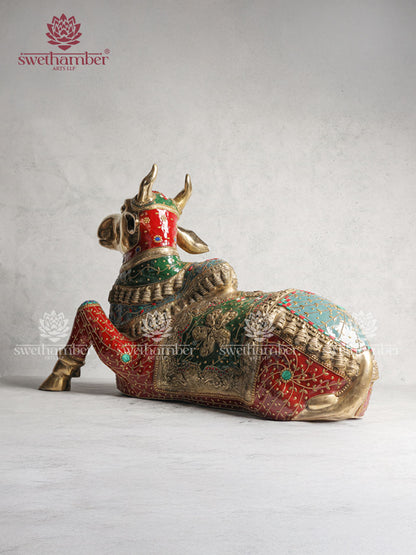 Brass Nandi Idol With Stone Work