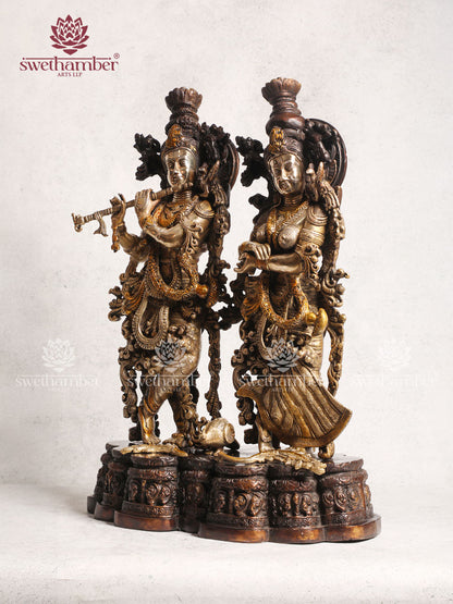 Brass Radha Krishna Idol For Home Decor Antique Finish