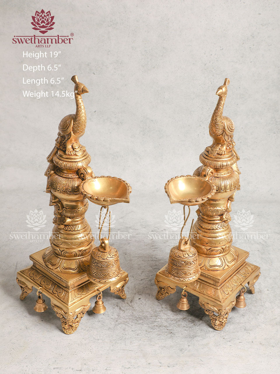 Decorative Brass Peacock Diya With Bell For Décoration And Festival Oil Lamps