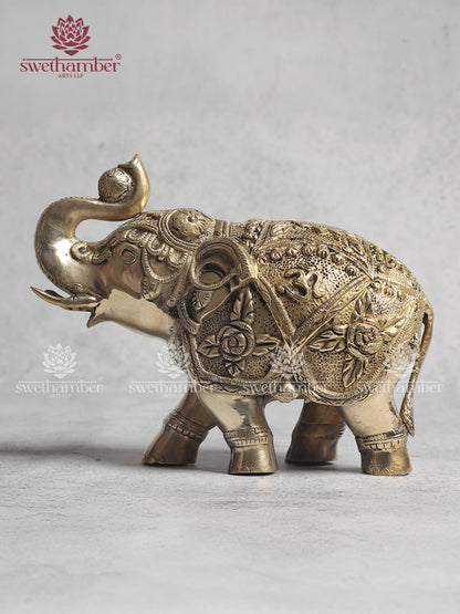 Brass Elephant Statue With Enhanced Carving