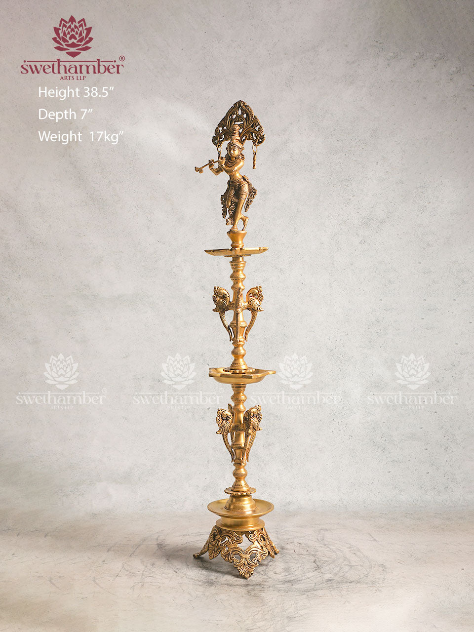 BRASS STANDING KRISHNA LAMP SET