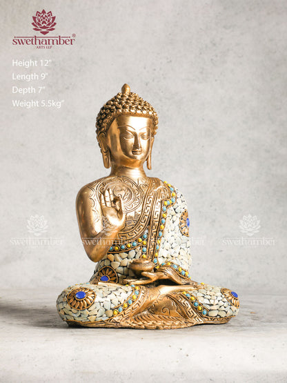 DecorativeBrass  Buddha Blessing With White Stone