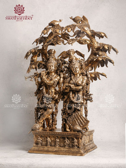 Brass Radha Krishna With Tree Large Statue 36 Inches