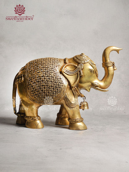 Brass Elephant Statue With Enhanced Carving