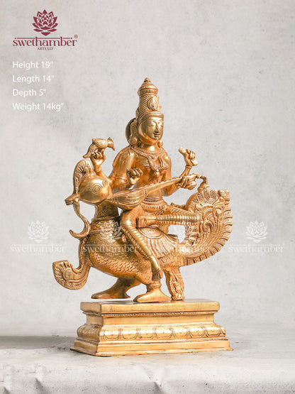 Brass Saraswati Idol for Home Use and Study Rooms