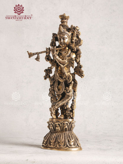 Pure Brass Lord Krishna With Cow Statue - 28" Height