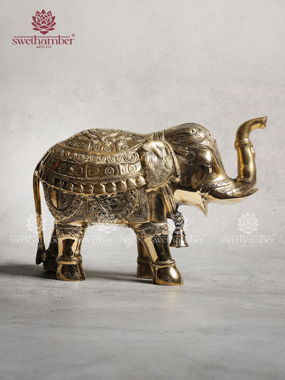 Brass Elephant Statue With Enhanced Carving
