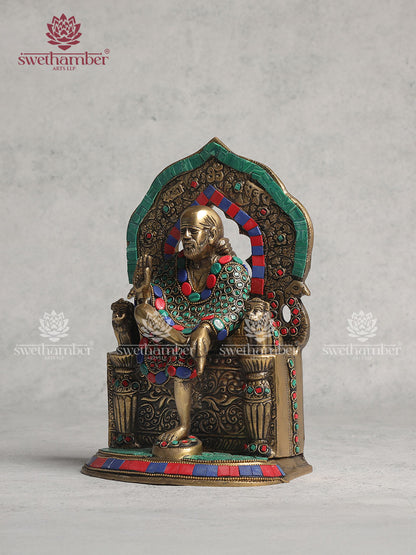 Brass Sai Baba Figurine With Stone Work