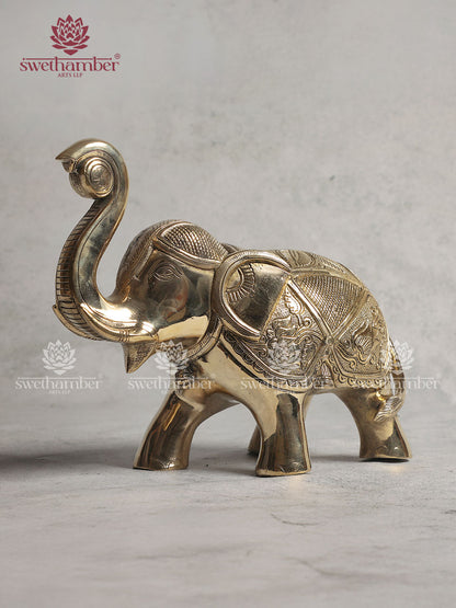Brass Elephant Statue With Enhanced Carving