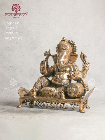 Unique Brass Diwan Ganesha Statue