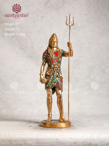 Brass Standing Shiva Idol With Stone Work