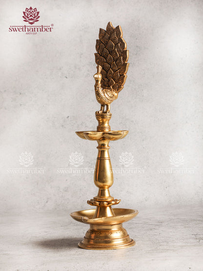 Brass Peacock Antique Lamp For Pooja And Home Décor