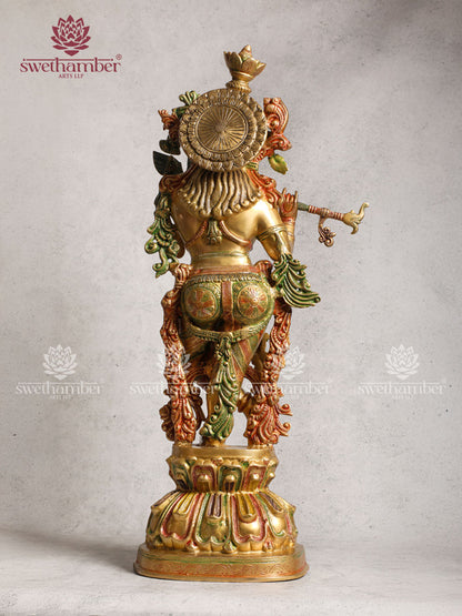 Brass Krishna Idol With Color