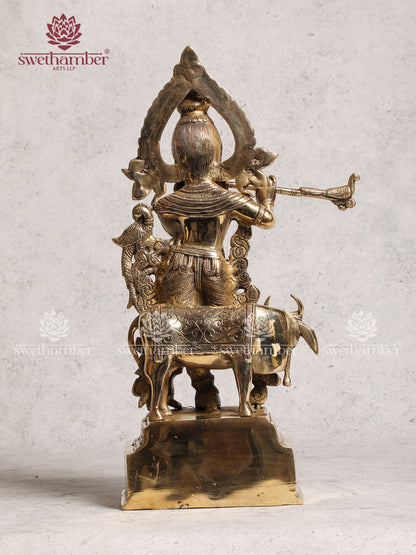 Radha Krishna Cow Figurine Brass