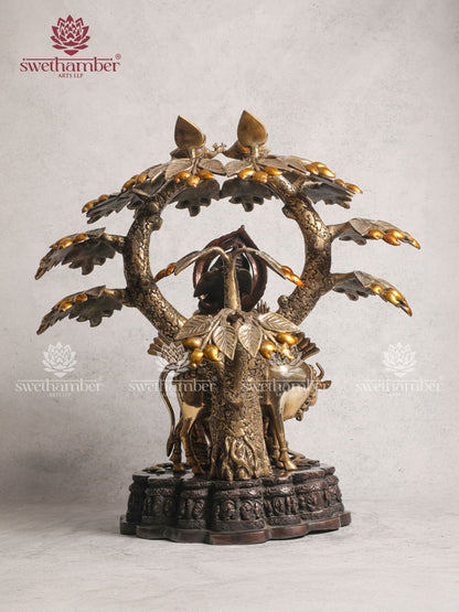 Brass Krishna Cow With Tree 30'