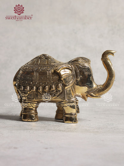 Brass Elephant Statue With Enhanced Carving