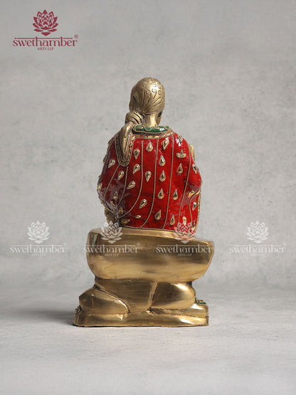 Brass Sai Baba Figurine With Stone Work