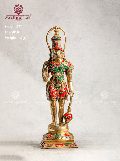 Hanuman Brass Sculpture With Stone Work