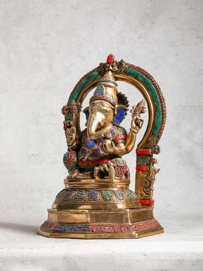 Brass Ganesh With Prabhavali With Stone Work