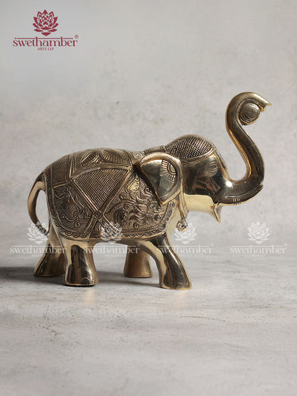 Brass Elephant Statue With Enhanced Carving