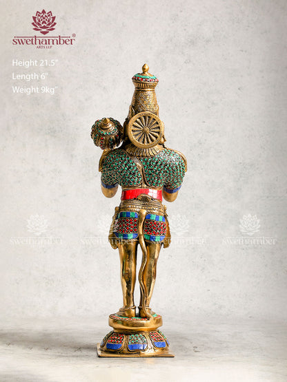 Brass Standing Lord Hanuman Statue With Stone Work