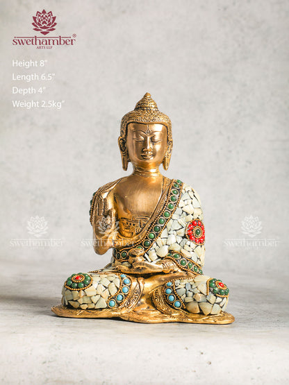 DecorativeBrass  Buddha Blessing With White Stone