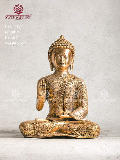 Brass Buddha Sculpture With Raised Hand