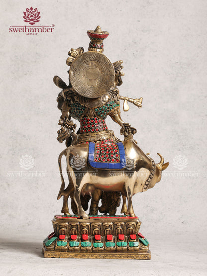 Krishna Cow Stone Work Idol