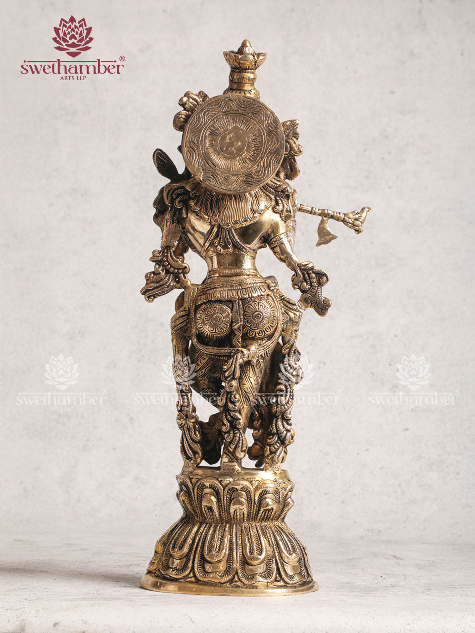 Pure Brass Lord Krishna With Cow Statue - 28" Height