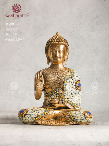 DecorativeBrass  Buddha Blessing With White Stone