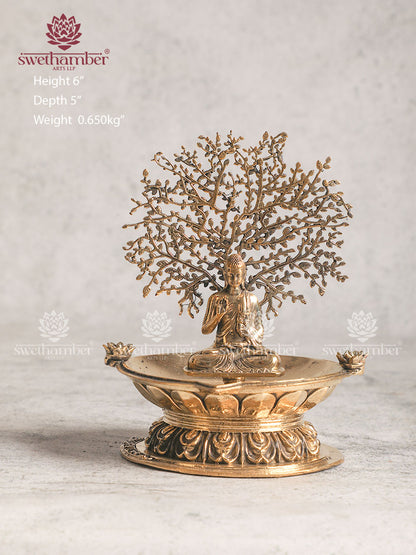 BRASS LAMP WITH BUDDHA TREE