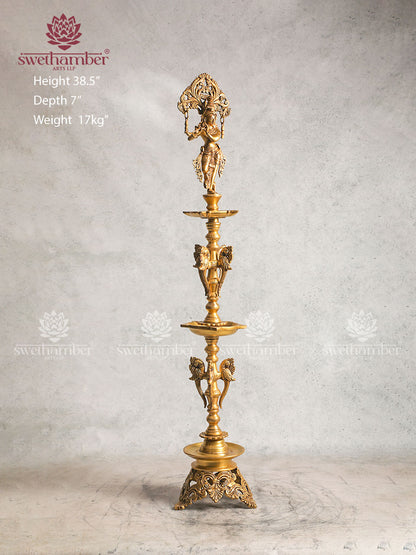 BRASS STANDING KRISHNA LAMP SET