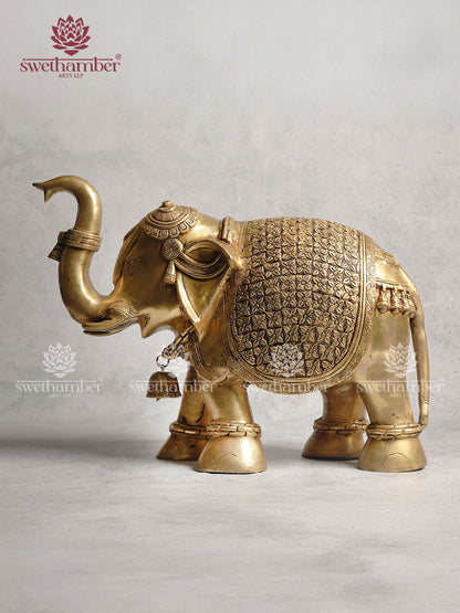 Brass Elephant Statue With Enhanced Carving