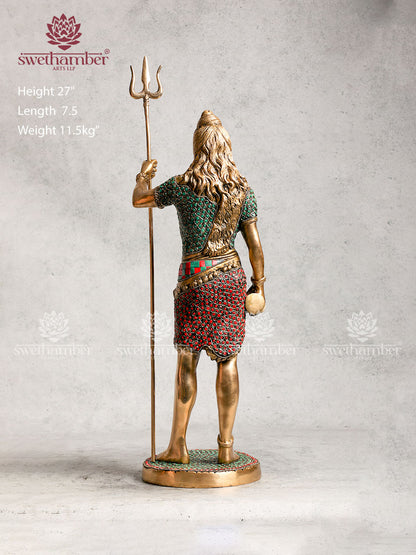 Brass Standing Shiva Idol With Stone Work