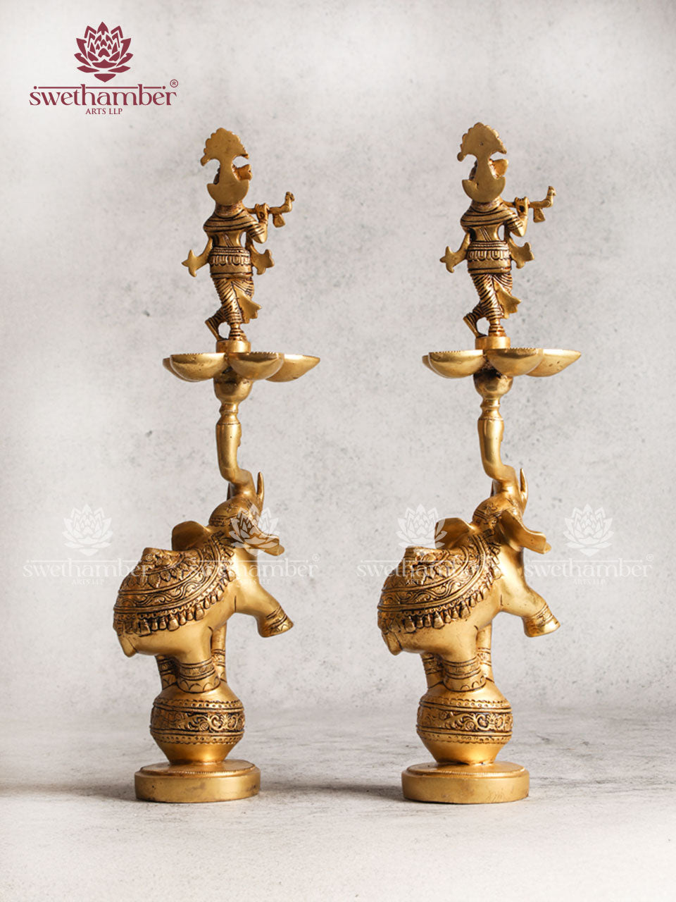 Brass Home Décor Krishna With Elephant Lamp